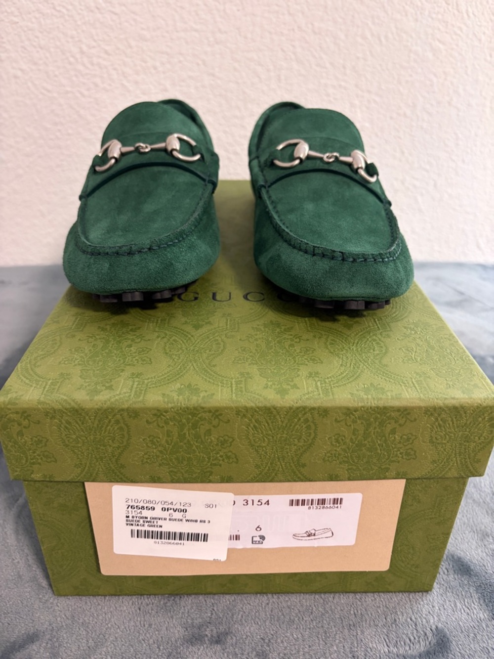 Brand New Men’s Gucci Driver Horsebit Suede Vintage Green Sz 6 (US 6.5) - Picture 8 of 8
